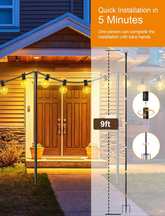 4 Pack String Light Poles for Outside, Adjustable Metal Patio Light Poles