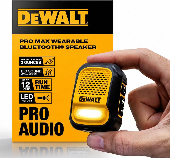 DEWALT Mini Wearable Bluetooth Speaker, Clip-On Jobsite Pro (Yellow)