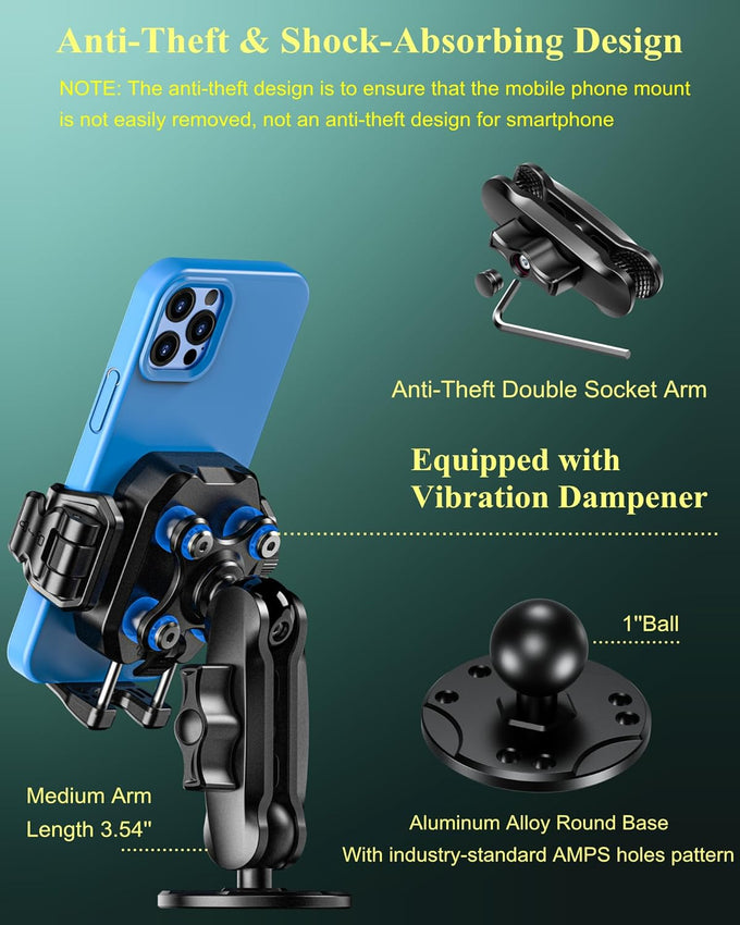 BRCOVAN Anti-Theft Phone Mount Holder with Vibration Dampener, 1s Locking