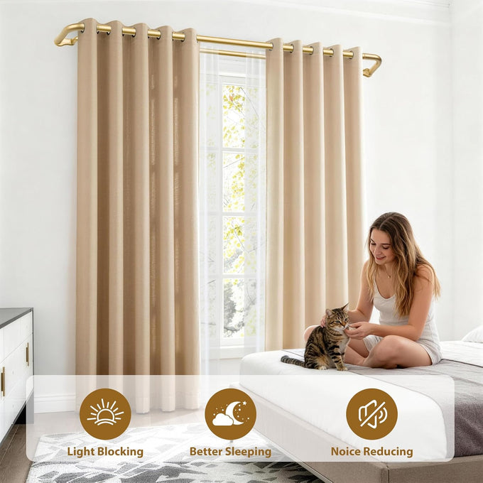KAMANINA 2 Pack Double Curtain Rod 32 to 86 Inch, Gold Blackout Drapery Rod