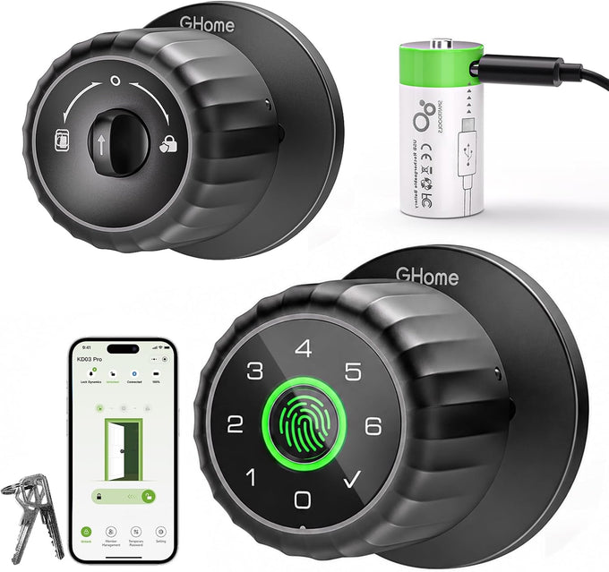 GHome Smart Fingerprint Door Lock, 4-in-1 Smart Lock with Removable Battery