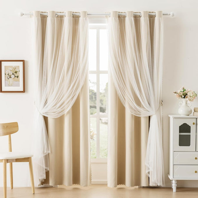 Anytime Double Layer Blackout Curtains 2 Panels，52Wx108L，Cream