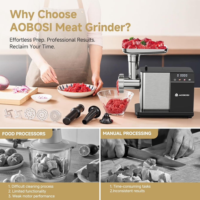 AAOBOSI Electric Meat Grinder w/ 3 Speed Touch Screen Control, 3000W Max
