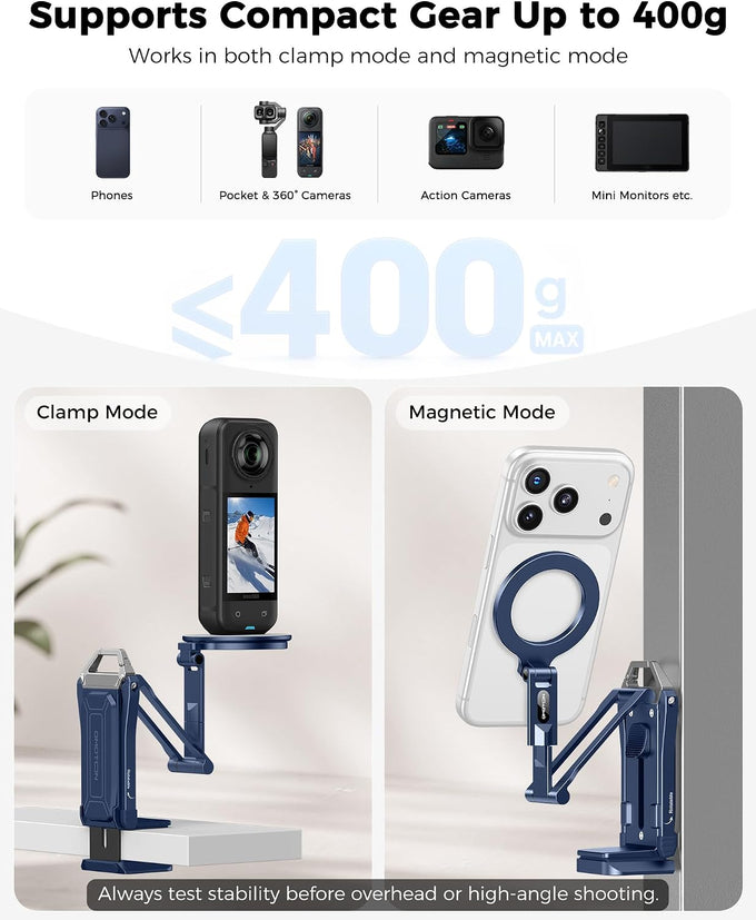 OMOTON TP02-Ultra Multi-Device Camera & Phone Mount with 1/4" Adapter, Blue