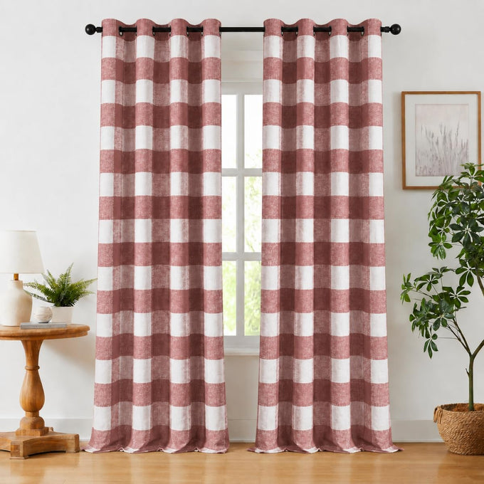 MYSKY HOME Terracotta Plaid Blackout Curtains for Bedroom and Living Room