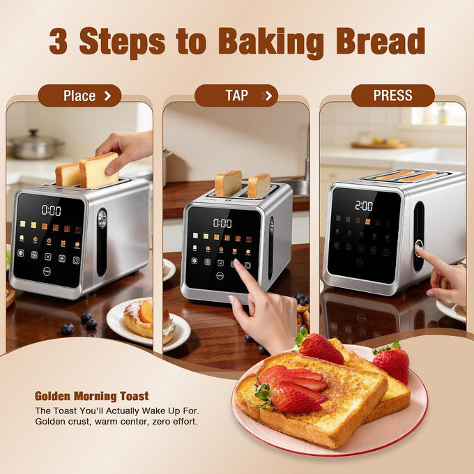 Foyoconven Toaster 2 Slice, Smart Touchscreen Wide Slot Stainless Steel