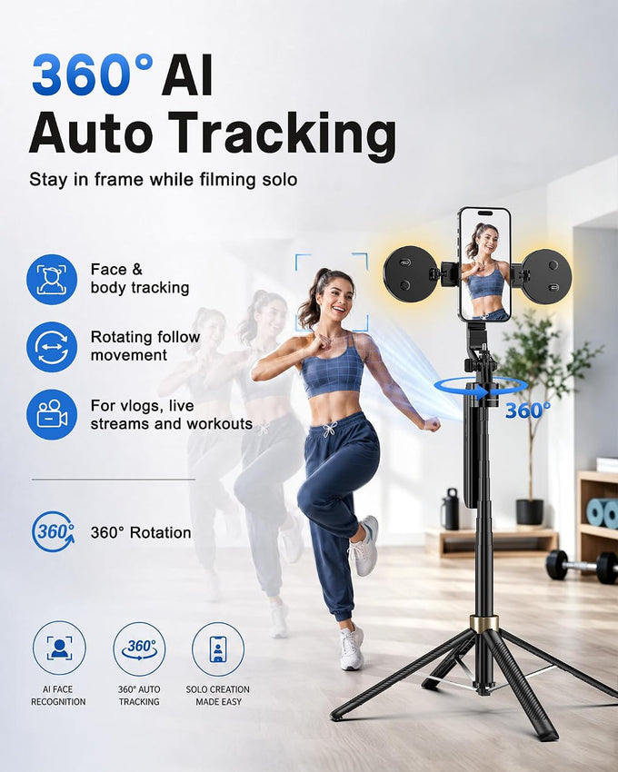 UBeesize 70" Auto Face Tracking Phone Tripod for iPhone & Camera with Light