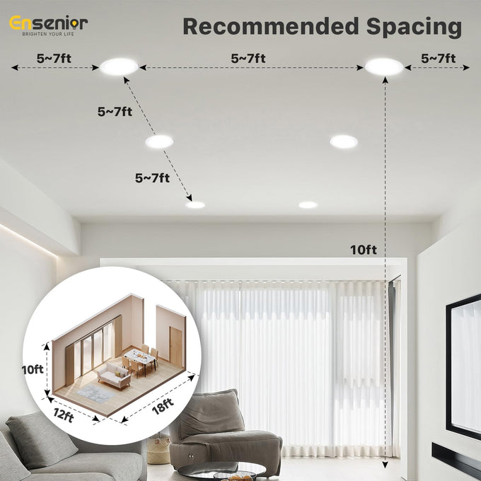 Ensenior 12 Pack 6 Inch LED Recessed Ceiling Light, 5CCT, 1200LM 12W 120V