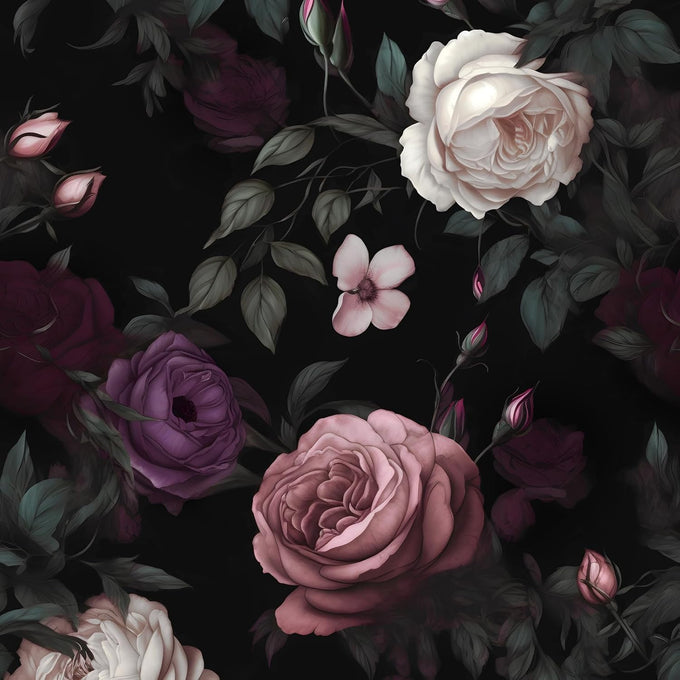 Fvlow Vintage Black Dark Red Floral Peel and Stick Wallpaper 17.4" x 788"