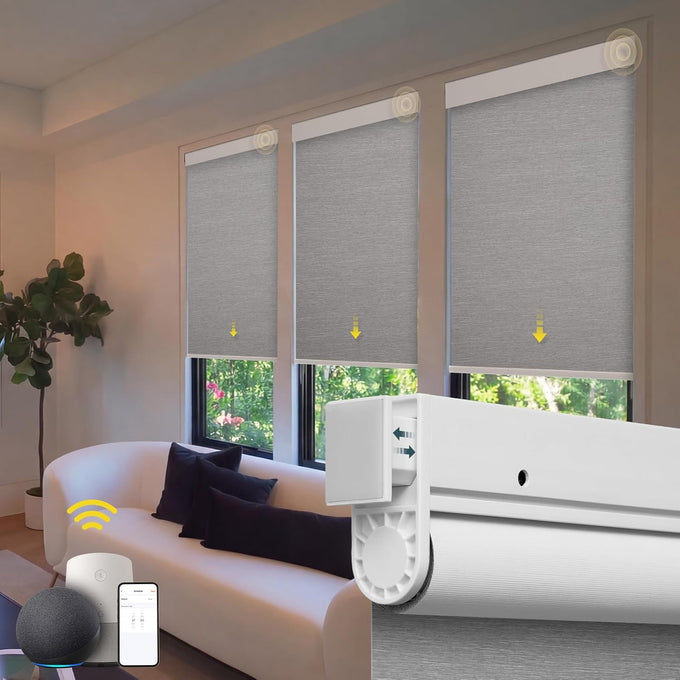 Motorized Automatic Cordless Roller Shades - Electric Blinds with Remote Control, Smart Blinds (Grey, 34 x 72)