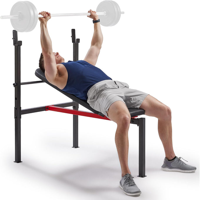 Sunny Health & Fitness Weight Bench & Squat Rack for Strength Training