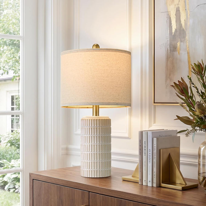PoKat 20.75" Small Modern Ceramic Table Lamps Set of 2 for Bedroom, White