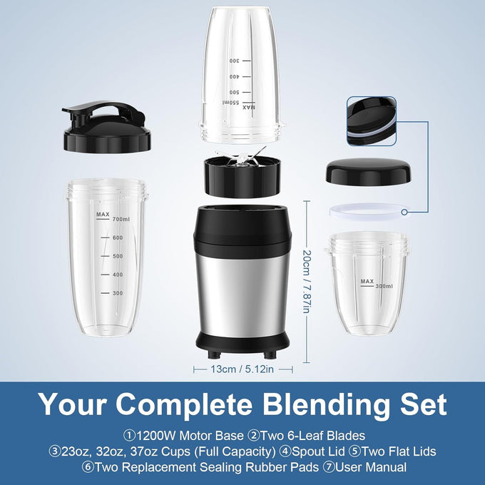 Colarlemo 1200W Smoothie Blender, Personal Kitchen Blender, Ice Crushing