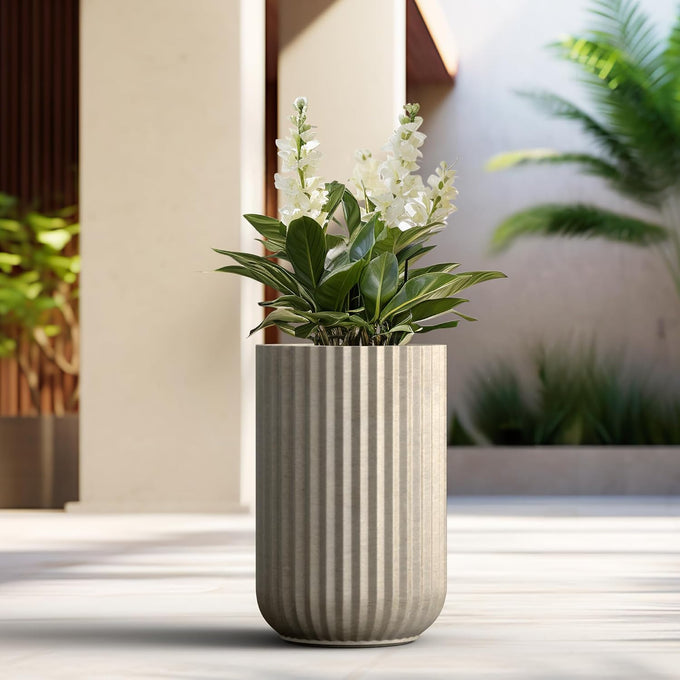 Kante Large Round Column Weathered Concrete Planter 21.7" Tall, Outdoor