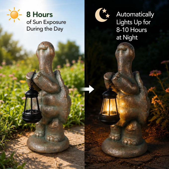 Large 17-In Solar Turtle Garden Statue with Lantern for Outdoor Yard Decor