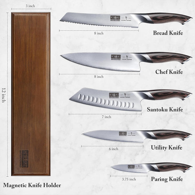 HOSHANHO Knife Set with Magnetic Knife Holder, 6PCS Kitchen Knife Sets