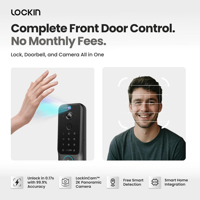 Lockin Veno Plus Smart Lock with Camera, Palm Vein Entry, 2K 180° Video