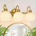 Bathroom Light Fixtures, 3-Light Brushed Gold Vanity Lights for Bathroom with Ribbed Amber Tulip Glass Shade, 20 in Bathroom Vanity Lights Over Mirror for Bedroom, Living Room, Hallway