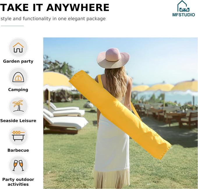 7ft Patio Beach Umbrella with Fringe, Outdoor Umbrella for Poolside, Yellow
