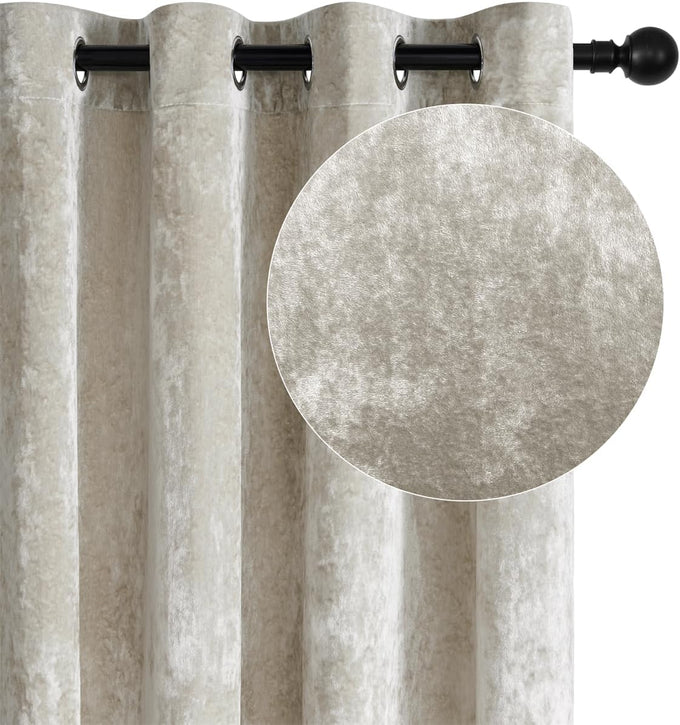 SMILETIME Ivory White Crushed Velvet Curtains 52x96 inch Grommet- 2 Panels