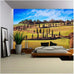 wall26 - Tuscany, Rural Sunset Landscape. Countryside Farm, Cypresses Trees, Green Field - Removable Wall Mural | Self-Adhesive Large Wallpaper - 66x96 inches