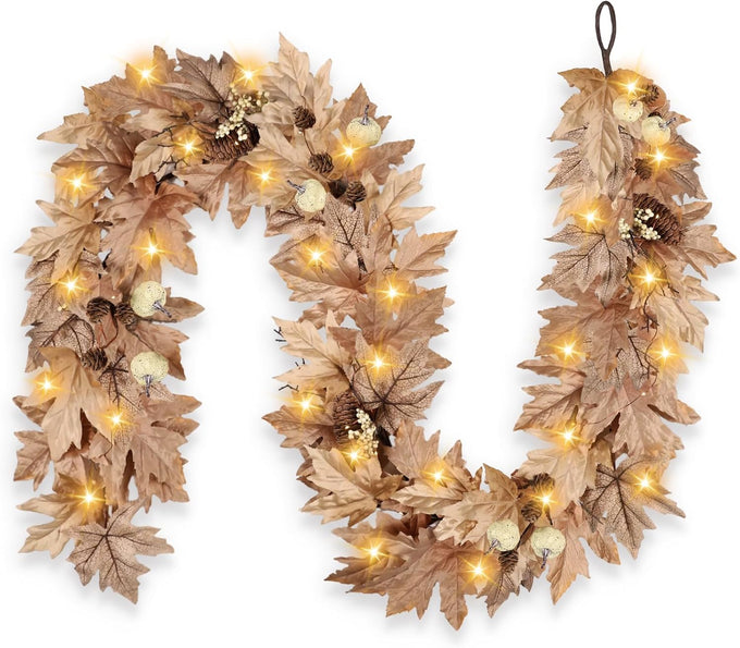 6 FT Lighted Fall Garland with Lights Autumn Automatic ON/Off Timer