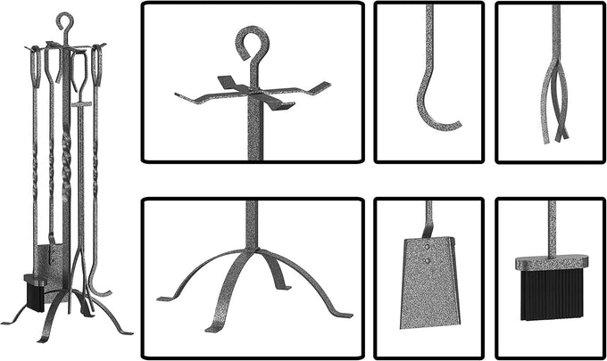 Fire Beauty 5 Pcs Wrought Iron Fireplace Tool Set Indoor Outdoor Fire Pit
