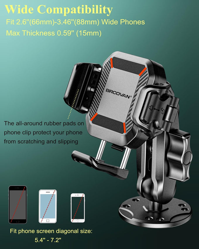 BRCOVAN Anti-Theft Phone Mount Holder with Vibration Dampener, 1s Locking