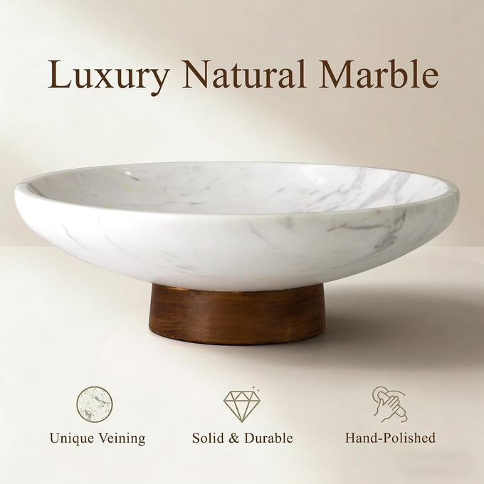 Marble Decorative Fruit Bowl for Home Decor Entryway Pedestal Bowl - White