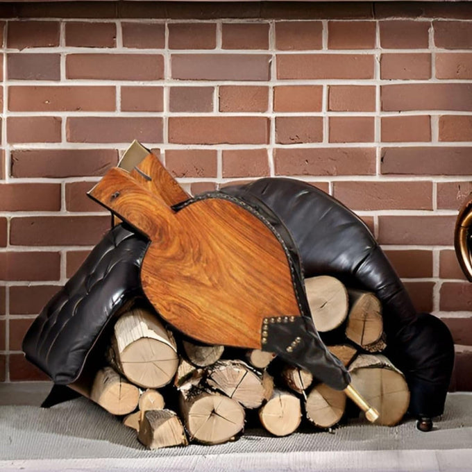 Lodge Fireplace Bellows Hardwood & Leather Handheld Air Blower with Brass Nozzle Durable Wood Fire Starter for Indoor Outdoor Fireplaces BBQs & Campfires Black & Brass Design