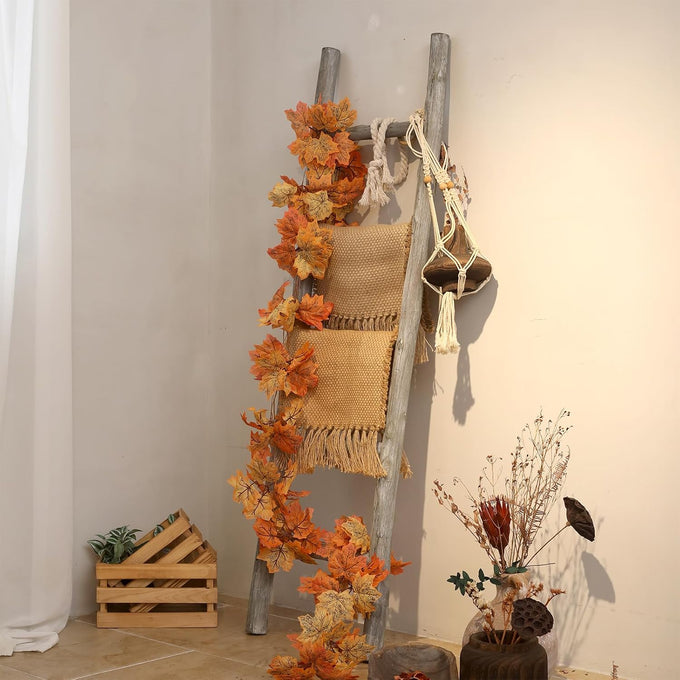 FUIN Blanket Ladder, 57in Wood Rustic Decorative Ladder, Light Gray