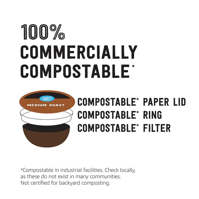 Amazon Brand - Happy Belly Medium Roast Compostable Coffee Pods, Compatible with K-Cup Brewer, 96 Count