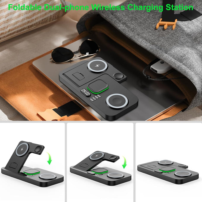 Dual Phone Foldable Wireless Charging Station for Apple, Couple&Family Use