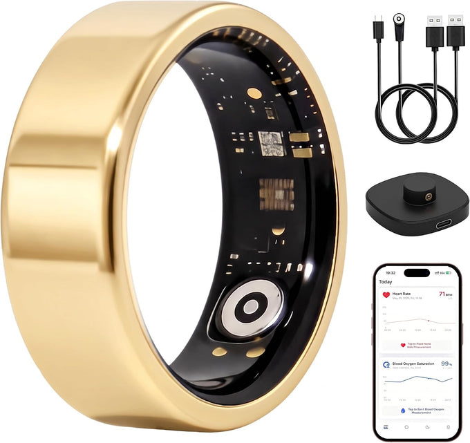 Smart Ring for Women & Men, Fitness Tracker Ring with Charging Case, Supports Heart Rate, HRV, Blood Oxygen, IP68 Waterproof, Sleep Tracking Ring for iOS and Android, No Subscription Fees(Silver 7)