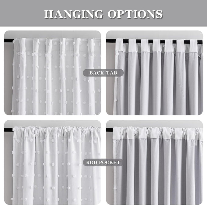 MYSKY HOME Blackout Curtains White Pom Pom for Kids Bedroom 54 Inch Pack-2