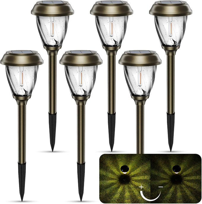 XMCOSY+ Solar Pathway Lights Outdoor 6 Pack, 2 Lighting Solar Garden Lights