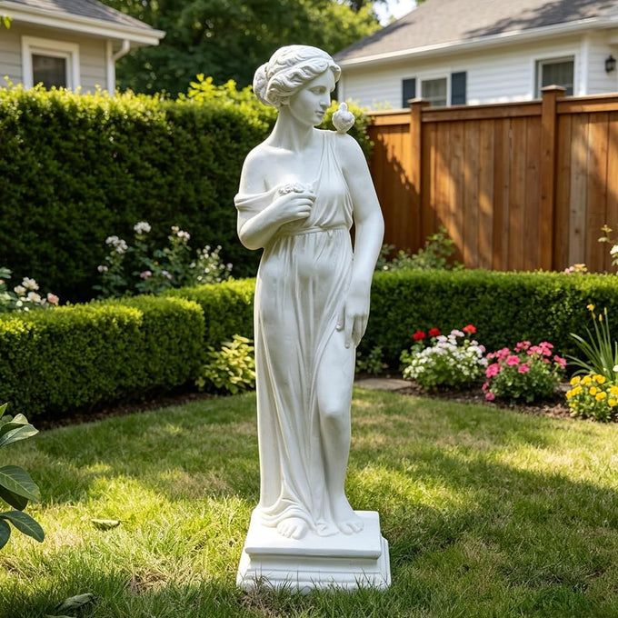 Outdoor Statue, Nymph Sculpture Goddess of Greek Mythology Roman Style for Garden Patio Yard Lawn Porch Decor, Ivory