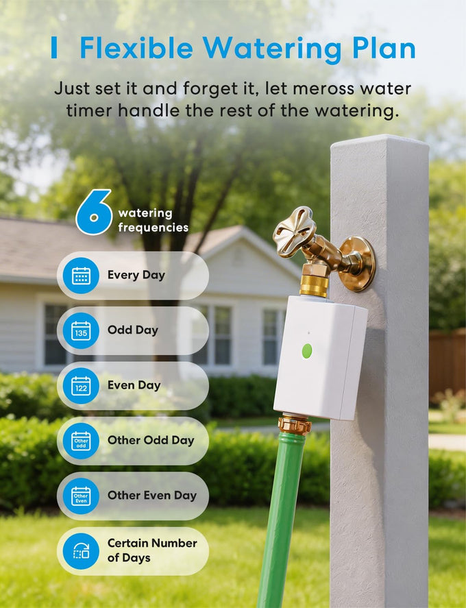 meross WiFi Water Timer for Garden Hose, Brass Inlet & Outet, Rain Skip