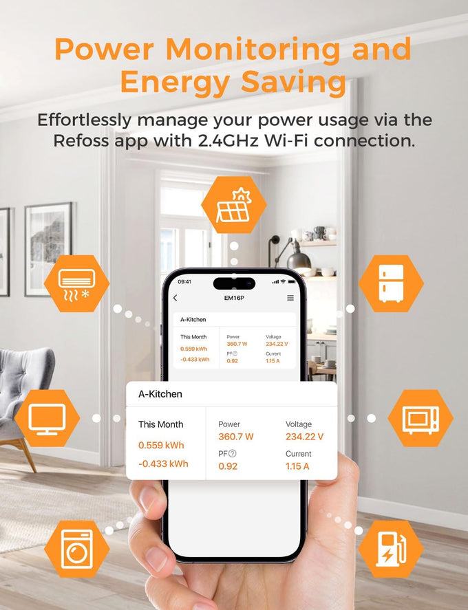 Refoss Smart Home Energy Monitor with 16 60A Circuit Sensor, Local Control
