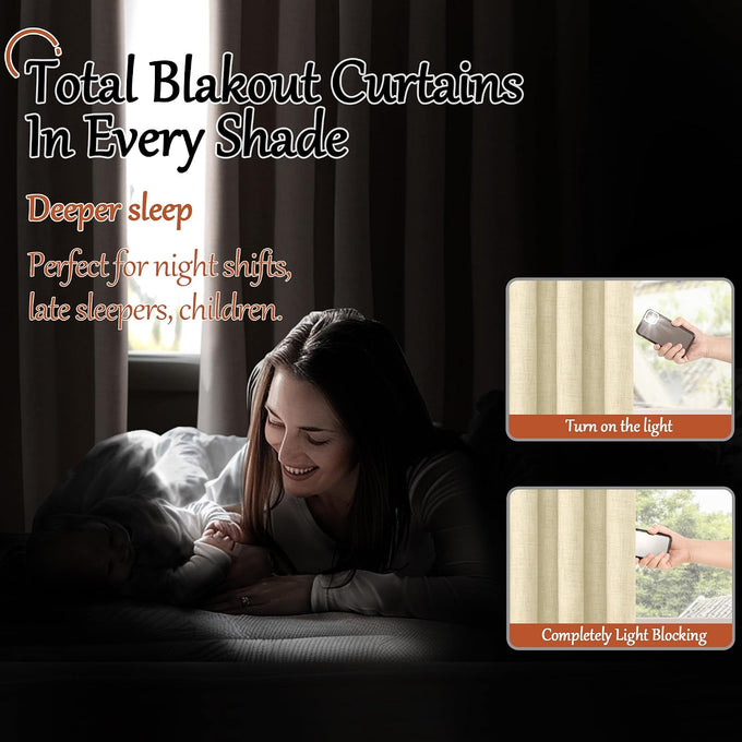 Lajode Cream Linen Blackout Curtains 84 Inch Long Each 60 Wide 2 Panels