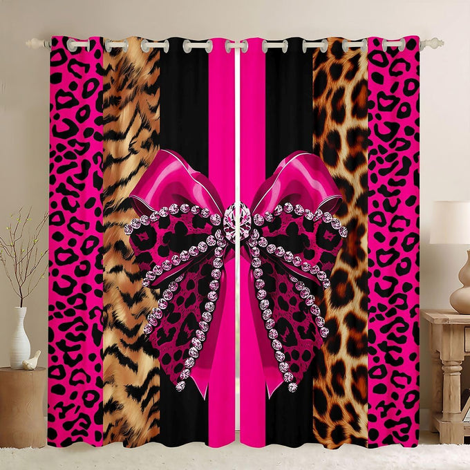 Feelyou FeelyouLeopard Print Bow Curtains Living Room 2 Panels 52 x 84 Inch