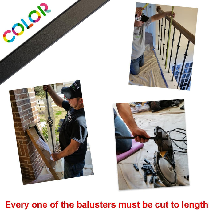 Contemporary Rectangle Stair Wrought Iron Balusters (Contractor 10-Pack) Modern Hollow Metal Railing Spindles (Real Satin Black not Matte)