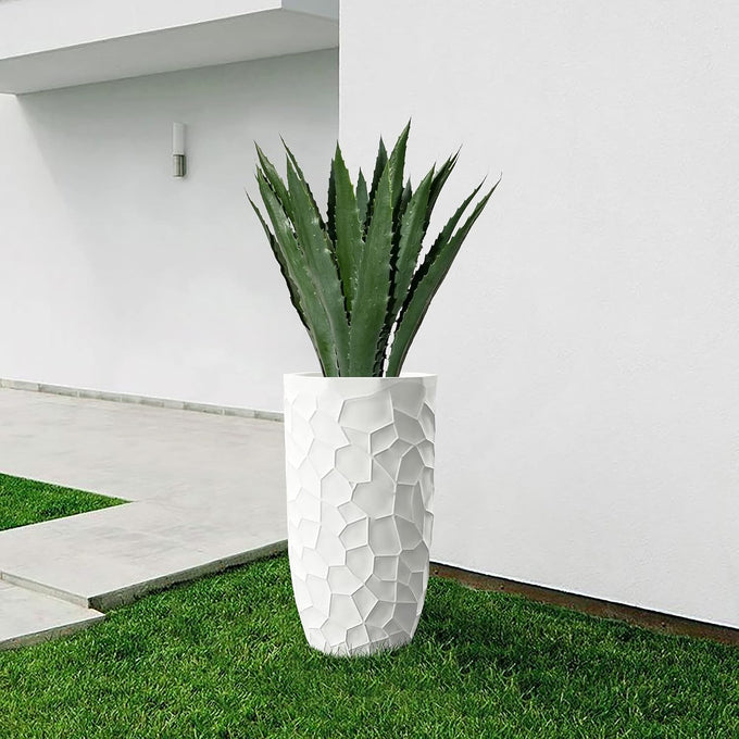 LuxenHome 22" H Concrete Tall Planter with Drainage Hole and Rubber Plug