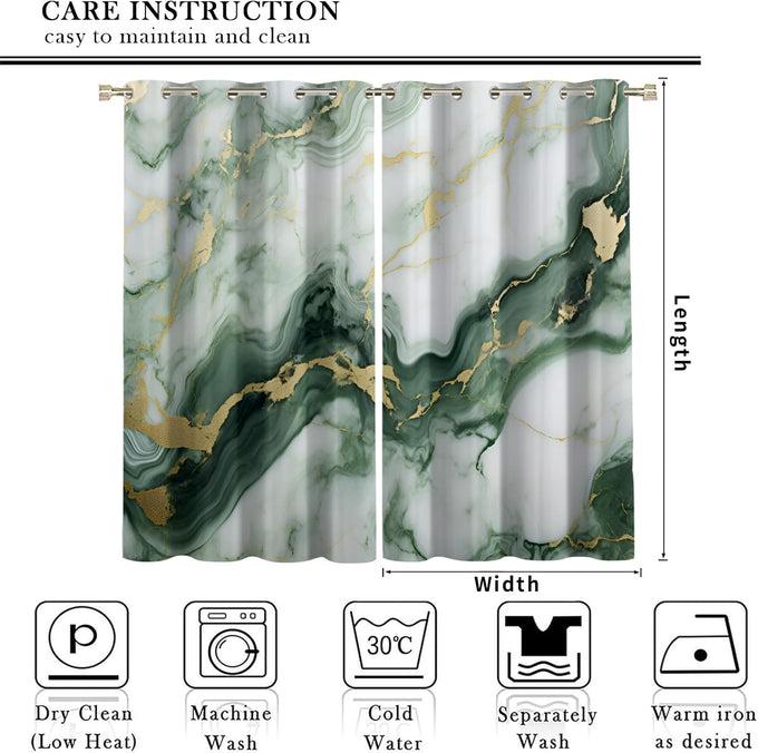 Marble Blackout Curtains for Bedroom Living Room, Turquoise Marble Curtains & Home Decor, Abstract Luxury Window Treatments, Thermal Grommet Nordic Modern Drapes, 96" Curtains 2 Panel Set