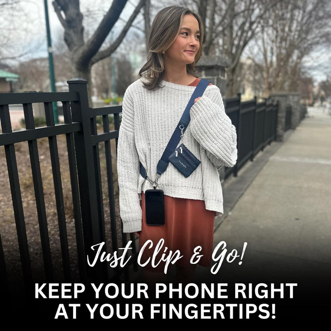 Save the Girls Clip & Go Phone Lanyard Crossbody Strap with Wallet, Navy