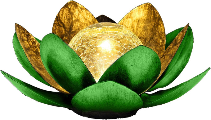Otdair Solar Lights Outdoor Lotus, Garden Decor Metal Crackle Globe Glass Lotus Lamp, Outdoor Solar Lights for Yard, Patio, Balcony Decor