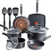 T-Fal Signature Nonstick Pots and Pans Set 12 Piece, Oven Broiler Safe 350F, Kitchen Cookware Set w/Fry Pans, Saucepans, Saute Pan, Dutch Oven, Griddle, Kitchen, Home, Dishwasher Safe, Black