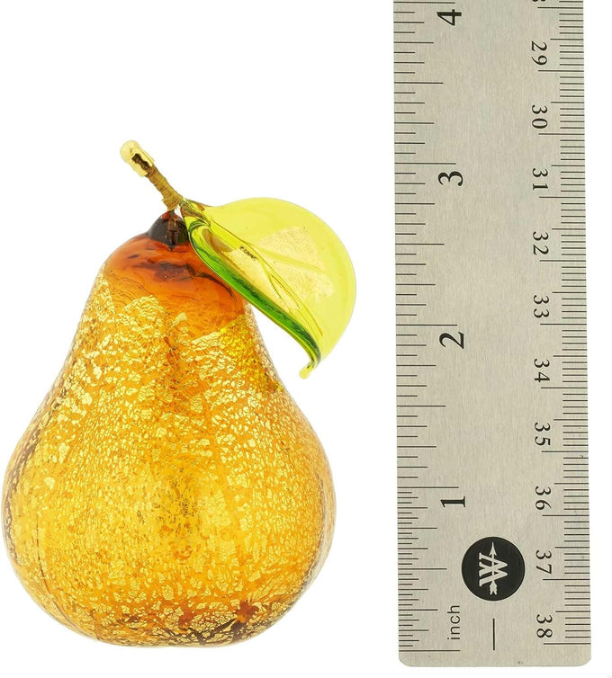 Glass Of Venice Murano Glass Pear Golden Brown Fruit Collectible Figurine for Kitchen Dining Room Home Decoration. Blown Glass Italian Handmade Gift