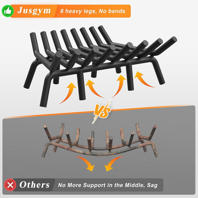 Jusgym Fireplace Grate 24 in with 8 Support Legs and Fire Tongs & Poker