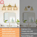 Bathroom Light Fixtures, 3-Light Brushed Gold Vanity Lights for Bathroom with Ribbed Amber Tulip Glass Shade, 20 in Bathroom Vanity Lights Over Mirror for Bedroom, Living Room, Hallway